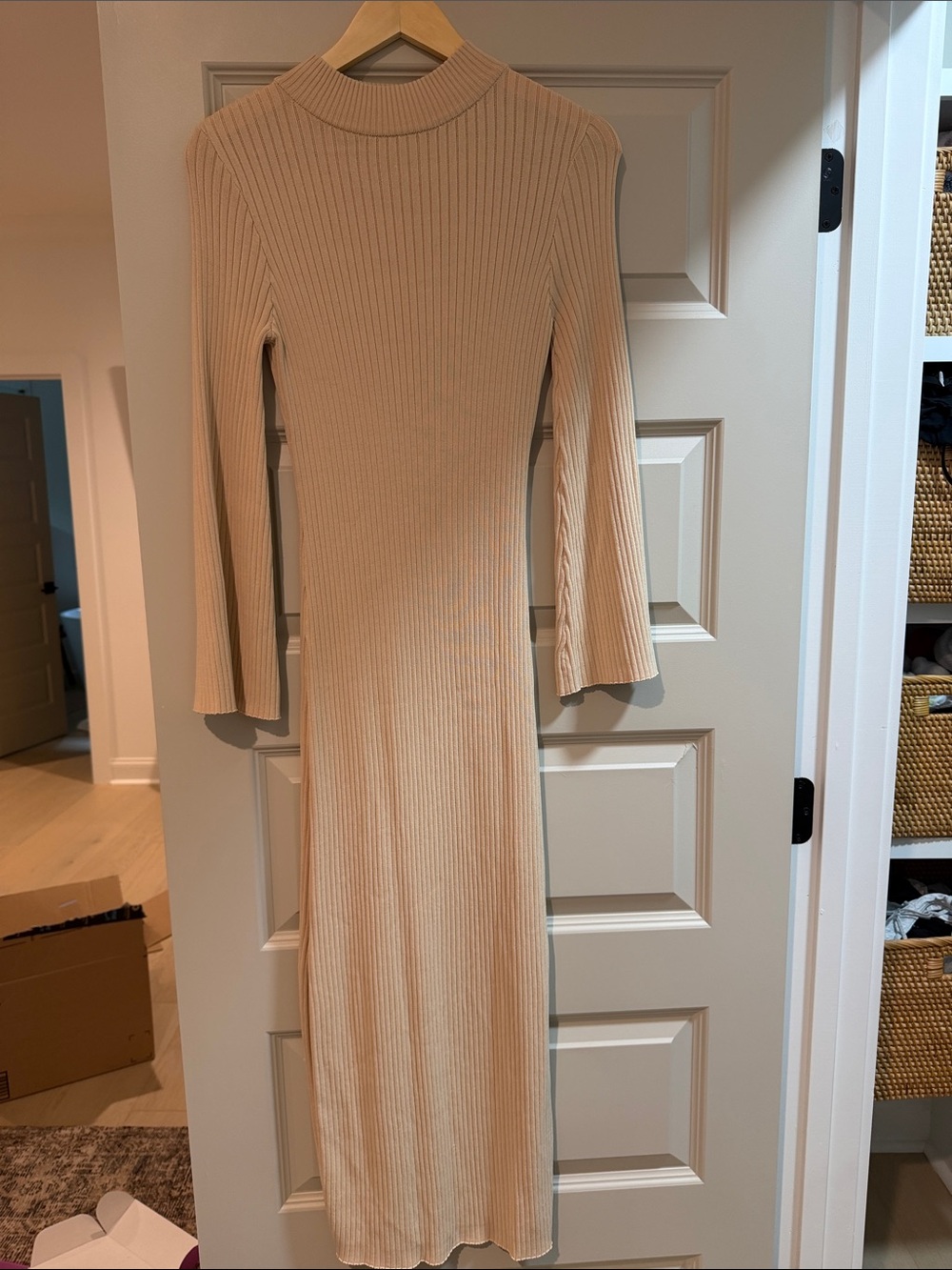 Women's Long Ribbed Knit Dress - Cream Size Small